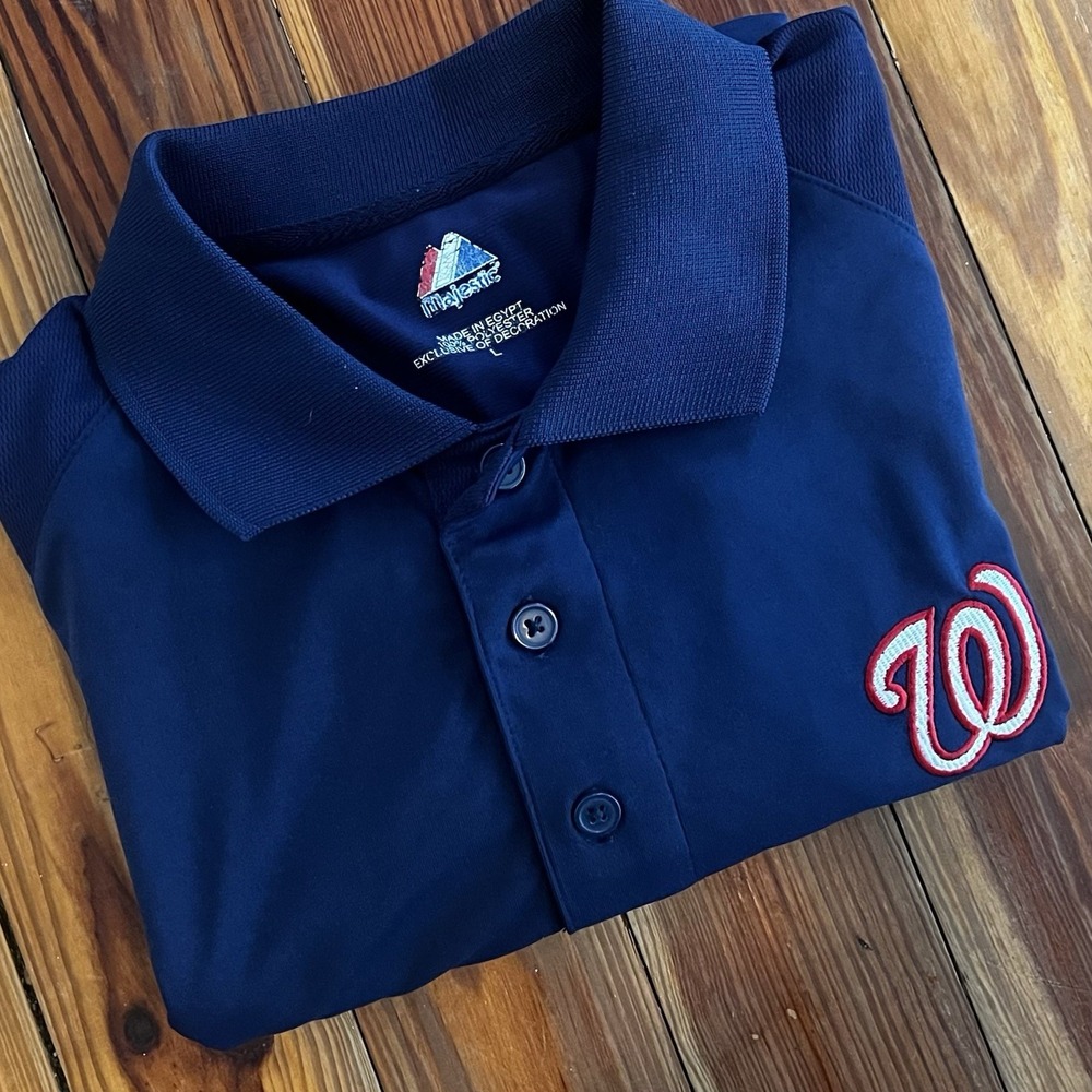 Vintage Majestic MLB Washington Nationals Polo‎ Shirt Navy Men L S09-12/08
